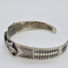 VTG Fred Harvey Navajo Green Turquoise Stamped Sterling Silver Cuff Bangle 6.37