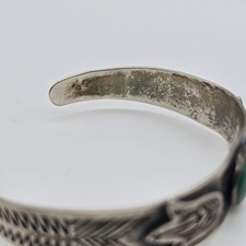 VTG Fred Harvey Navajo Green Turquoise Stamped Sterling Silver Cuff Bangle 6.37