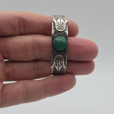 VTG Fred Harvey Navajo Green Turquoise Stamped Sterling Silver Cuff Bangle 6.37