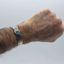 VTG Fred Harvey Navajo Green Turquoise Stamped Sterling Silver Cuff Bangle 6.37