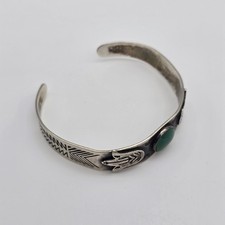 VTG Fred Harvey Navajo Green Turquoise Stamped Sterling Silver Cuff Bangle 6.37