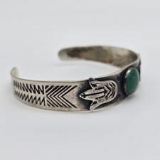 VTG Fred Harvey Navajo Green Turquoise Stamped Sterling Silver Cuff Bangle 6.37