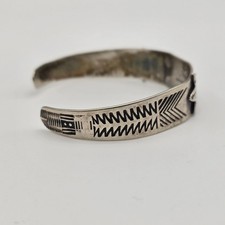 VTG Fred Harvey Navajo Green Turquoise Stamped Sterling Silver Cuff Bangle 6.37