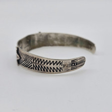 VTG Fred Harvey Navajo Green Turquoise Stamped Sterling Silver Cuff Bangle 6.37