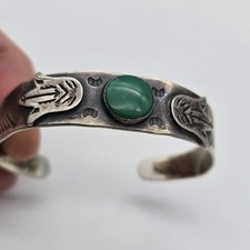 VTG Fred Harvey Navajo Green Turquoise Stamped Sterling Silver Cuff Bangle 6.37