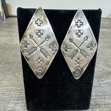 Large Vtg 1940s Fred Harvey Era Native American Sterling Navajo Stamped Earrings