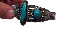 Vintage 50/60s Fred Harvey Era Sterling Silver Turquoise Cuff Bracelet - Additional view 3