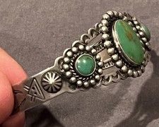 VTG Sterling Silver Turquoise BELL TRADING POST Cuff Bracelet Fred Harvey - Additional view 1