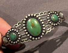 VTG Sterling Silver Turquoise BELL TRADING POST Cuff Bracelet Fred Harvey
