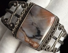 VTG 1940s Navajo Cuff Bracelet Fred Harvey Era Petrified Wood Native American SS - Additional view 1