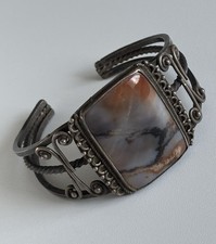 VTG 1940s Navajo Cuff Bracelet Fred Harvey Era Petrified Wood Native American SS - Additional view 12