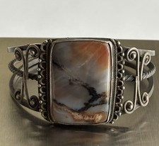 VTG 1940s Navajo Cuff Bracelet Fred Harvey Era Petrified Wood Native American SS - Additional view 13