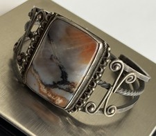 VTG 1940s Navajo Cuff Bracelet Fred Harvey Era Petrified Wood Native American SS - Additional view 14