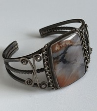 VTG 1940s Navajo Cuff Bracelet Fred Harvey Era Petrified Wood Native American SS - Additional view 4