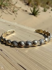 VTG Sterling Scallop Sunburst Cuff Bracelet Fred Harvey Style Boho Chic 6”