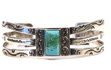 Fred Harvey Era Navajo Turquoise WHIRLING LOGS Split Shank Sterling Bracelet - Additional view 2