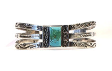 Fred Harvey Era Navajo Turquoise WHIRLING LOGS Split Shank Sterling Bracelet - Additional view 11