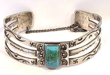 Fred Harvey Era Navajo Turquoise WHIRLING LOGS Split Shank Sterling Bracelet - Additional view 12