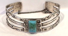Fred Harvey Era Navajo Turquoise WHIRLING LOGS Split Shank Sterling Bracelet - Additional view 13