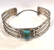 Fred Harvey Era Navajo Turquoise WHIRLING LOGS Split Shank Sterling Bracelet - Additional view 3
