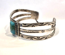 Fred Harvey Era Navajo Turquoise WHIRLING LOGS Split Shank Sterling Bracelet - Additional view 4
