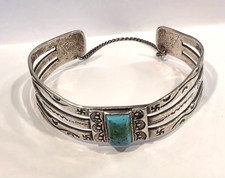 Fred Harvey Era Navajo Turquoise WHIRLING LOGS Split Shank Sterling Bracelet - Additional view 6