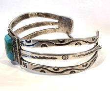 Fred Harvey Era Navajo Turquoise WHIRLING LOGS Split Shank Sterling Bracelet - Additional view 7