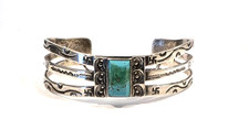 Fred Harvey Era Navajo Turquoise WHIRLING LOGS Split Shank Sterling Bracelet - Additional view 8