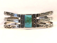 Fred Harvey Era Navajo Turquoise WHIRLING LOGS Split Shank Sterling Bracelet - Additional view 10