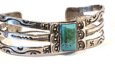 Fred Harvey Era Navajo Turquoise WHIRLING LOGS Split Shank Sterling Bracelet