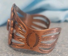 Vintage Bell Trading Post Solid Copper Cuff Bracelet With Faux Turquoise - Additional view 2