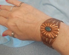 Vintage Bell Trading Post Solid Copper Cuff Bracelet With Faux Turquoise - Additional view 7