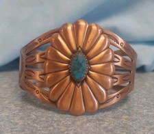 Vintage Bell Trading Post Solid Copper Cuff Bracelet With Faux Turquoise