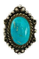ANTIQUE 1930’s FRED HARVEY Sterling Silver ROPE~RAINDROP TURQUOISE HOWLITE Ring - Additional view 2