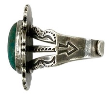 ANTIQUE 1930’s FRED HARVEY Sterling Silver ROPE~RAINDROP Green TURQUOISE Ring - Additional view 2