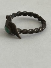 Sterling Silver Green Turquoise Baby Ring Fred Harvey Zuni Ring - (26-1) - Additional view 3