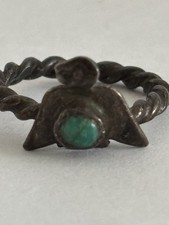Sterling Silver Green Turquoise Baby Ring Fred Harvey Zuni Ring - (26-1) - Additional view 4