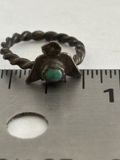 Sterling Silver Green Turquoise Baby Ring Fred Harvey Zuni Ring - (26-1) - Additional view 5