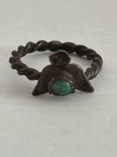 Sterling Silver Green Turquoise Baby Ring Fred Harvey Zuni Ring - (26-1)