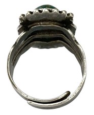 ANTIQUE 1930’s FRED HARVEY Sterling Silver ROPE & RAINDROP Green TURQUOISE Ring - Additional view 6