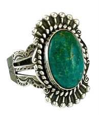 ANTIQUE 1930’s FRED HARVEY Sterling Silver ROPE & RAINDROP Green TURQUOISE Ring