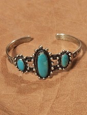 Vintage Women's Sterling Turquoise Cabochons Stamped Harvey Era Cuff Bracelet - Additional view 1