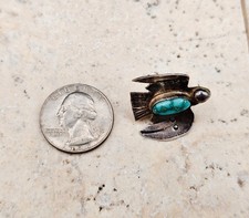 Vintage NAVAJO Thunderbird Sterling Turquoise Earrings Screwback Fred Harvey Era - Additional view 4