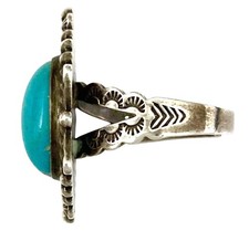 ANTIQUE 1930’s FRED HARVEY Sterling Silver ROPE~RAINDROP TURQUOISE HOWLITE Ring - Additional view 1