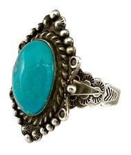 ANTIQUE 1930’s FRED HARVEY Sterling Silver ROPE~RAINDROP TURQUOISE HOWLITE Ring - Additional view 3