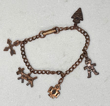 Vintage Fred Harvey Era Copper Native American Navajo Concho 5 Charm Bracelet - Additional view 3