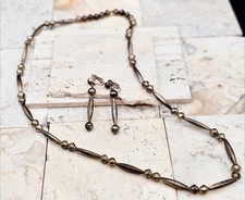 RARE ViNTAGE Fred Harvey Sterling Handmade Navajo Bead Necklace Earrings SET