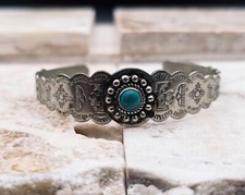 Vintage Native American Fred Harvey ERA Silver Turquoise Cuff Stamped Handmade