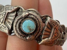 Fred Harvey Era Bracelet Snakes Bird Turquoise Blue Stamped Souvenir Southwest - Additional view 2