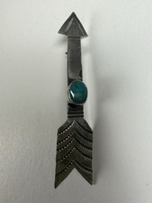 vintage Native American Fred Harvey era sterling silver turquoise arrow pin - Additional view 2